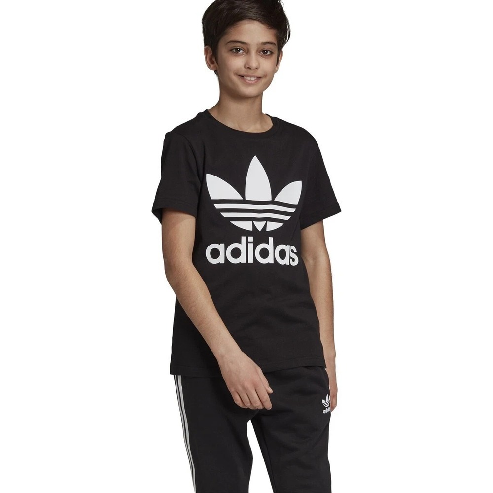 Adidas Originals Kid's Size L - Trefoil T-Shirt Black & White IY7421